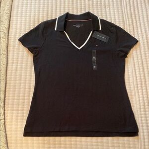 Tommy Hilfiger - Women’s Black Fitted Polo Short Sleeve Top, Size M